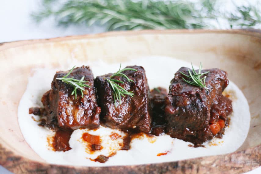 Red Wine Braised Short Ribs with Whipped Provolone Cauliflower